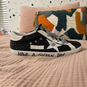 GOLDEN GOOSE - Super-Star sneakers with black glitter and handwriting (NWOT)